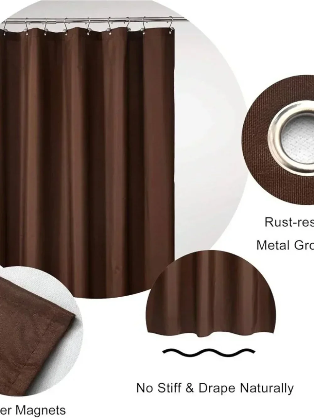 NEW Waterproof Thick Fabric Shower Curtain / Liner Breathable Brown Heavy Duty